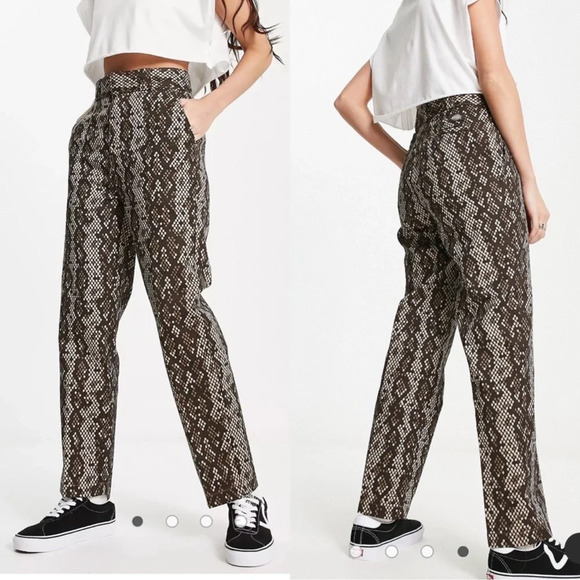 Dickies Brown Snakeskin Print Camden Straight Leg Chino Trouser Pants Sz 4R NWOT - Picture 1 of 15